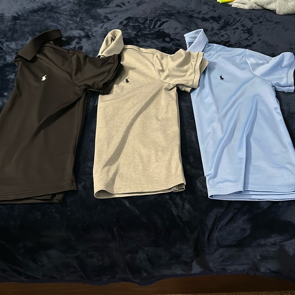 Polo Ralph Lauren Size Large 3 polos Blue, Black, and Grey. Performace Material